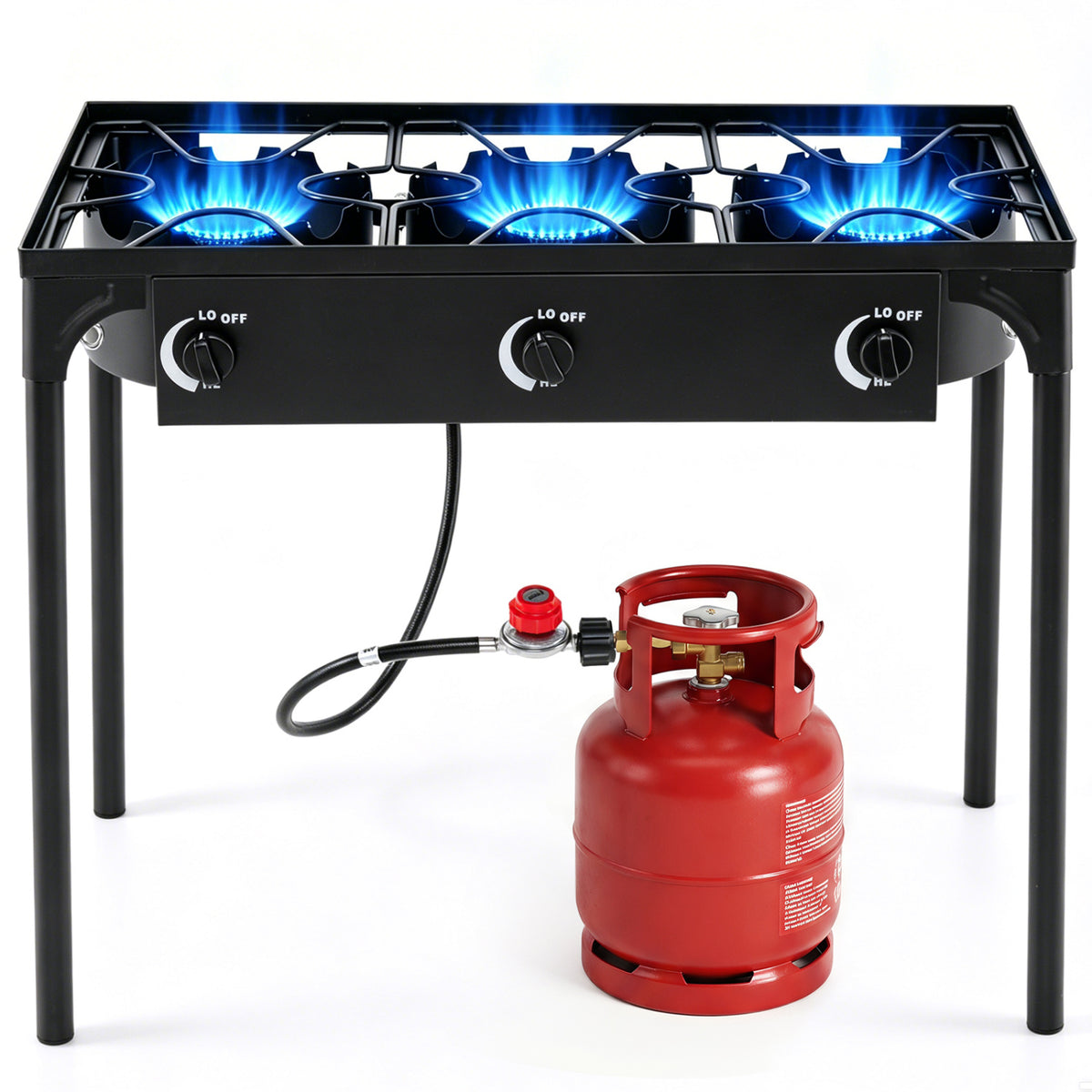 3 Burner Propane Stove 240000 BTU with Adjustable Regulator & Hose for Camping BBQ-Black view 4