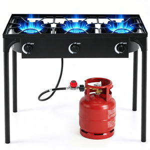 3 Burner Propane Stove 240000 BTU with Adjustable Regulator & Hose for Camping BBQ-Black view 4