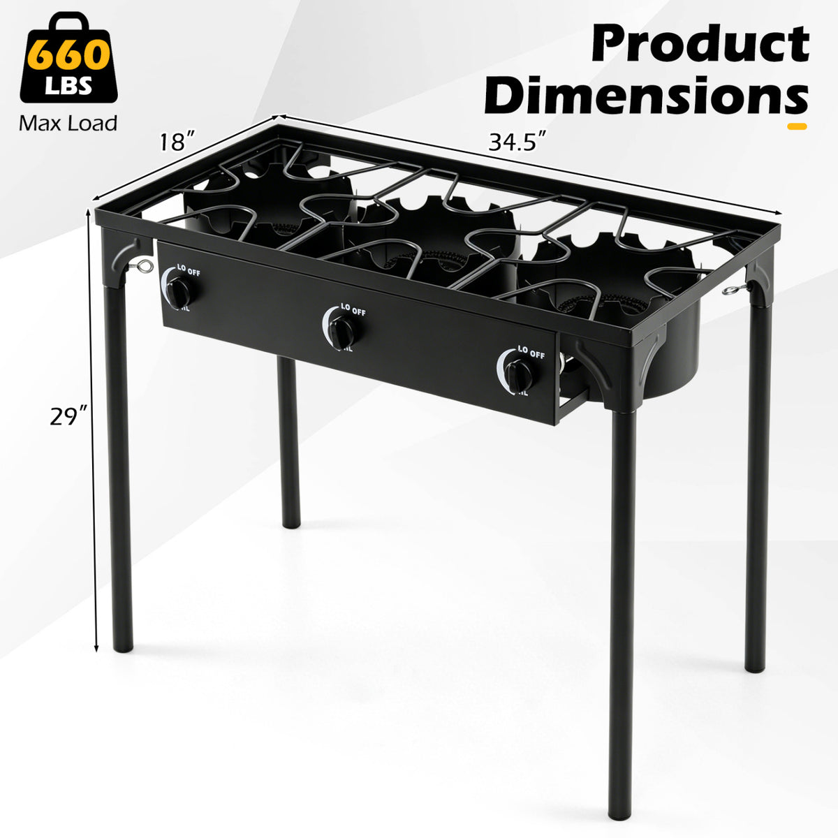 3 Burner Propane Stove 240000 BTU with Adjustable Regulator & Hose for Camping BBQ-Black view 5