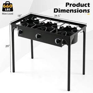 3 Burner Propane Stove 240000 BTU with Adjustable Regulator & Hose for Camping BBQ-Black view 5