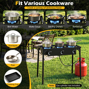 3 Burner Propane Stove 240000 BTU with Adjustable Regulator & Hose for Camping BBQ-Black view 8
