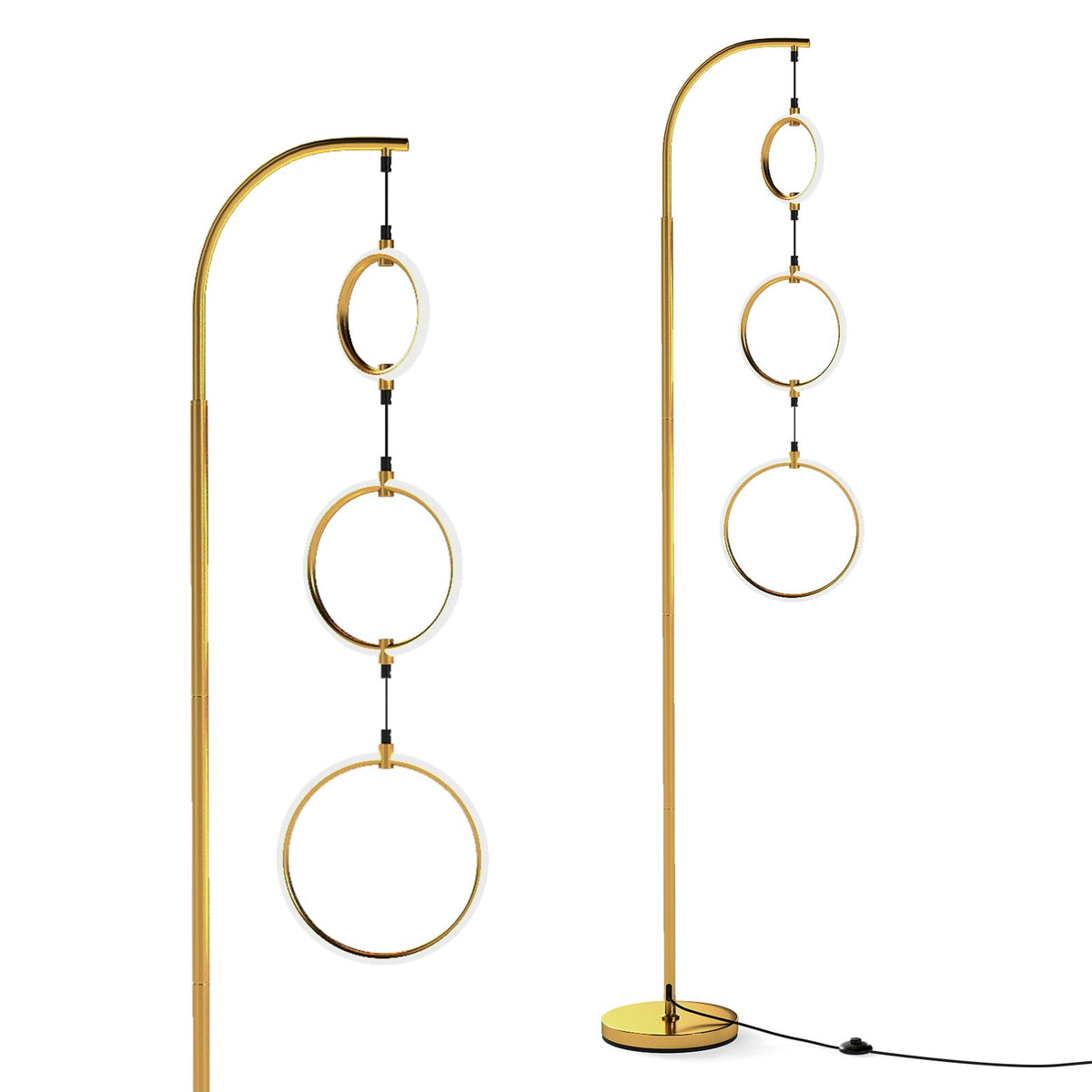 3-Circle Dimmable LED Floor Lamp with Foot Pedal Switch 3 Color Temperatures-Golden