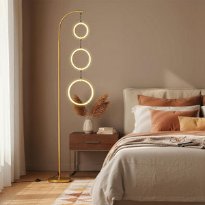 3-Circle Dimmable LED Floor Lamp with Foot Pedal Switch 3 Color Temperatures-Golden view 2