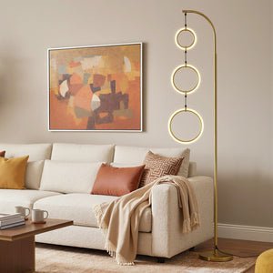 3-Circle Dimmable LED Floor Lamp with Foot Pedal Switch 3 Color Temperatures-Golden view 3