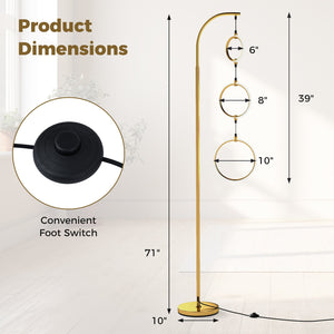 3-Circle Dimmable LED Floor Lamp with Foot Pedal Switch 3 Color Temperatures-Golden view 4