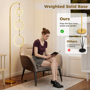 3-Circle Dimmable LED Floor Lamp with Foot Pedal Switch 3 Color Temperatures-Golden view 7