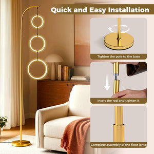 3-Circle Dimmable LED Floor Lamp with Foot Pedal Switch 3 Color Temperatures-Golden view 8