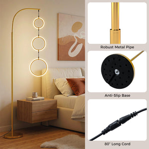 3-Circle Dimmable LED Floor Lamp with Foot Pedal Switch 3 Color Temperatures-Golden view 9
