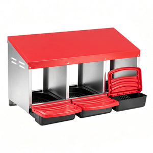3-Compartment Roll Away Chicken Nesting Box for Egg Collection with Removable Trays and Landing Steps-Red view 4