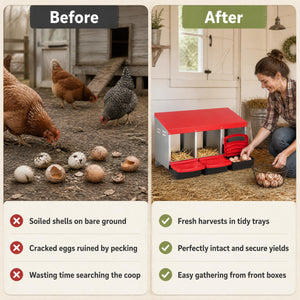 3-Compartment Roll Away Chicken Nesting Box for Egg Collection with Removable Trays and Landing Steps-Red view 9