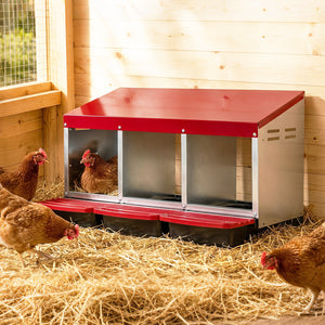 3-Compartment Roll Away Metal Chicken Nesting Box for Hens-Red view 2