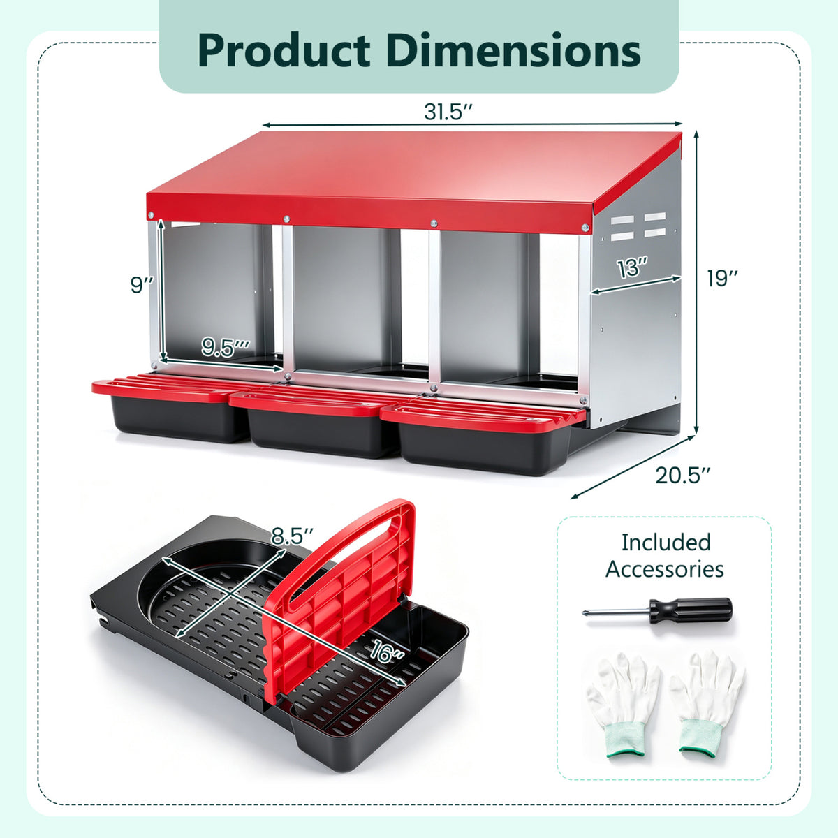 3-Compartment Roll Away Metal Chicken Nesting Box for Hens-Red view 4
