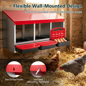 3-Compartment Roll Away Metal Chicken Nesting Box for Hens-Red view 6
