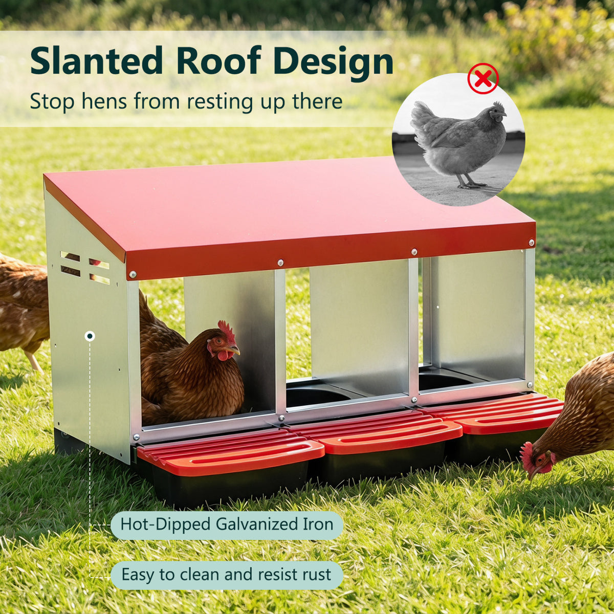 3-Compartment Roll Away Metal Chicken Nesting Box for Hens-Red view 9