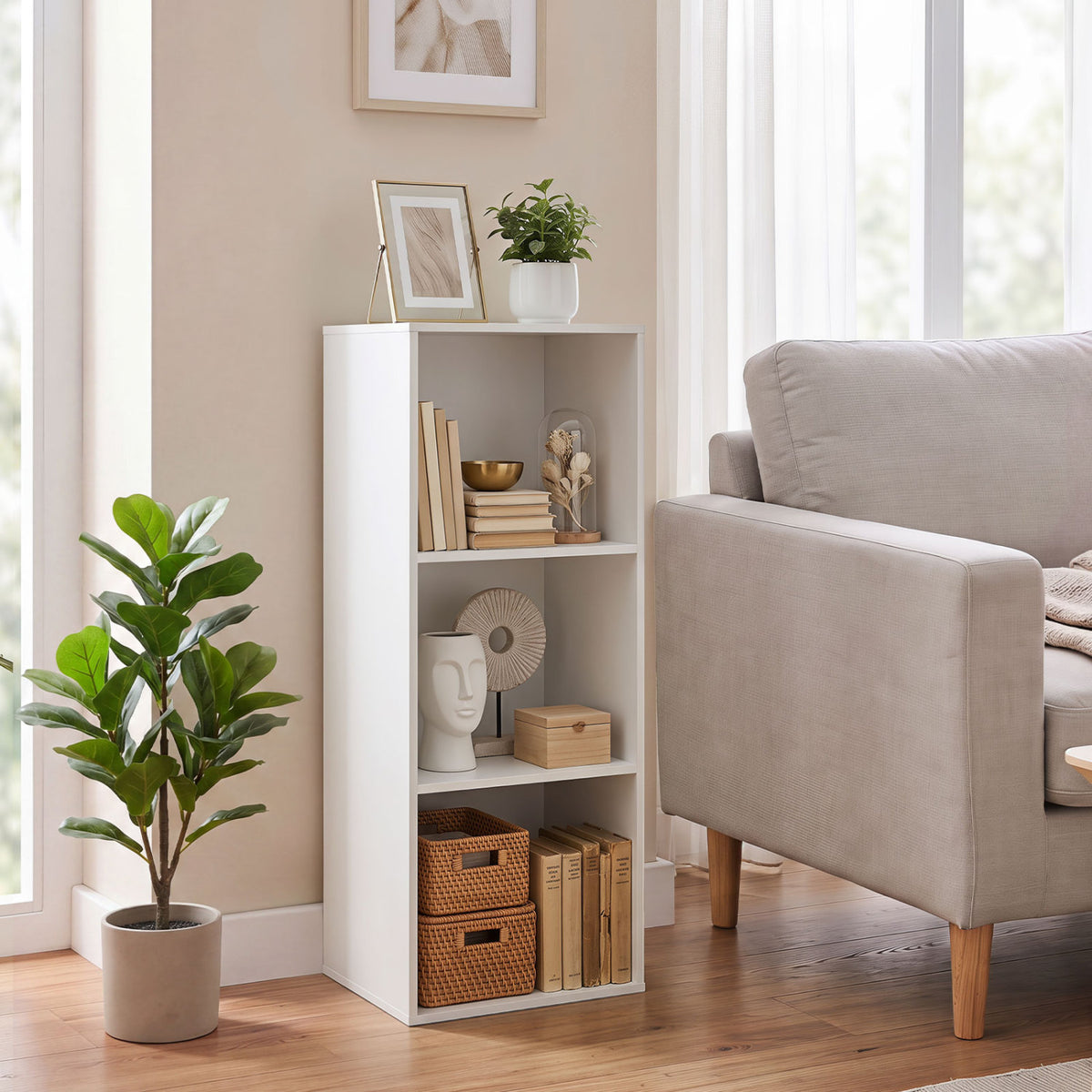 3-Cube Bookcase with 2 Anti-tipping Kits and Cubby Storage Organizer for Home Office-White view 2