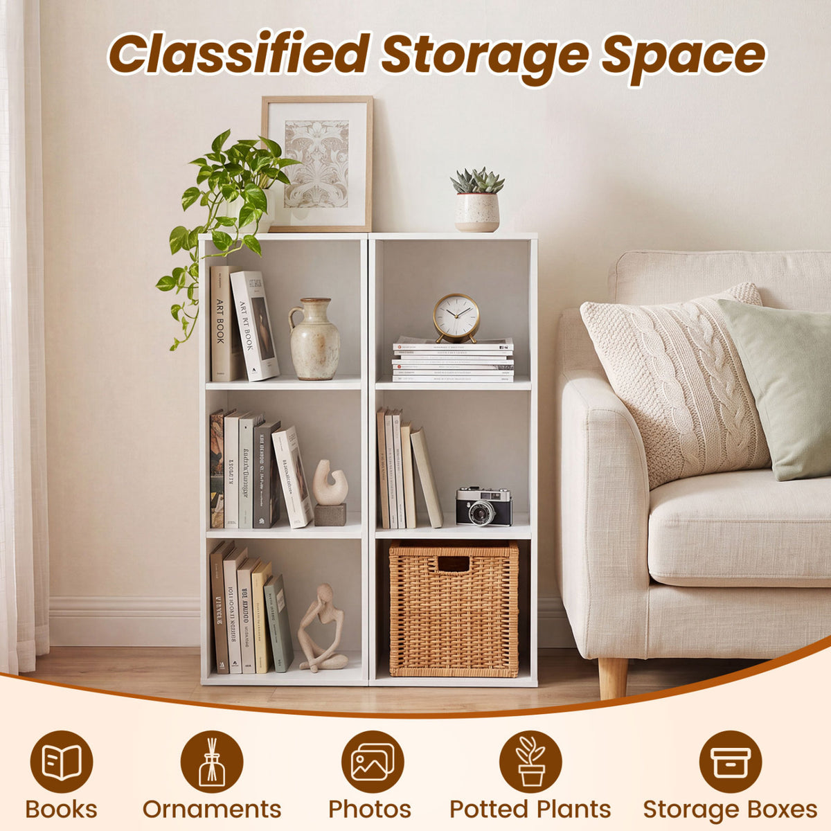 3-Cube Bookcase with 2 Anti-tipping Kits and Cubby Storage Organizer for Home Office-White view 7