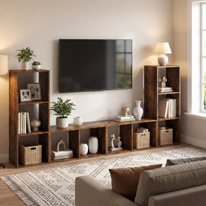 3 Cube Bookshelf with Back Guardrail for Living Room Bedroom-Brown view 6