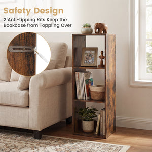 3 Cube Bookshelf with Back Guardrail for Living Room Bedroom-Brown view 9