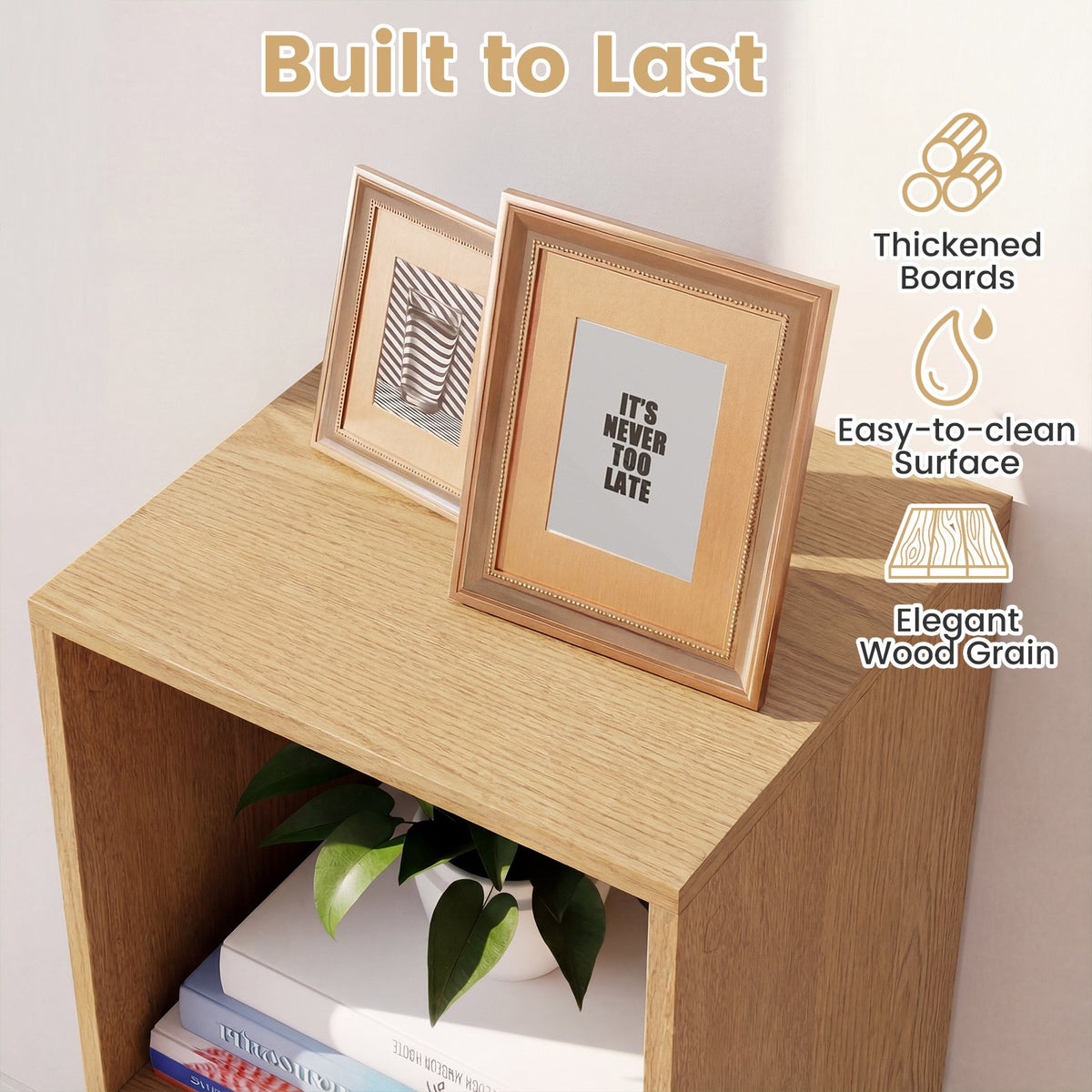 3 Cube Bookshelf with Back Guardrail for Living Room Bedroom-Natrual view 9