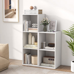 3 Cube Bookshelf with Back Guardrail for Living Room Bedroom-White view 3