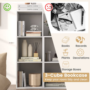 3 Cube Bookshelf with Back Guardrail for Living Room Bedroom-White view 7