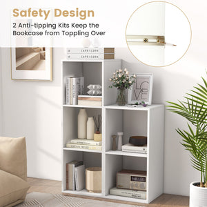 3 Cube Bookshelf with Back Guardrail for Living Room Bedroom-White view 8