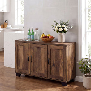 3-Door Buffet Sideboard with Adjustable Shelves and Anti-Tipping Kits-Brown view 2