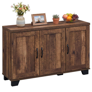 3-Door Buffet Sideboard with Adjustable Shelves and Anti-Tipping Kits-Brown view 4