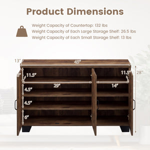 3-Door Buffet Sideboard with Adjustable Shelves and Anti-Tipping Kits-Brown view 5