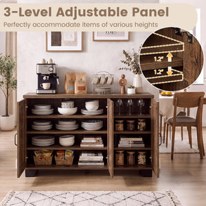 3-Door Buffet Sideboard with Adjustable Shelves and Anti-Tipping Kits-Brown view 7