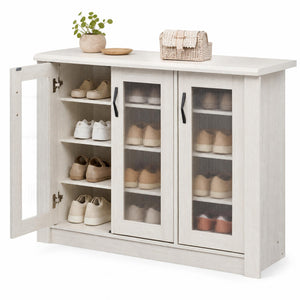 3-Door Shoe Cabinet with Removable Shelves Wooden Shoe Storage Organizer-White view 4