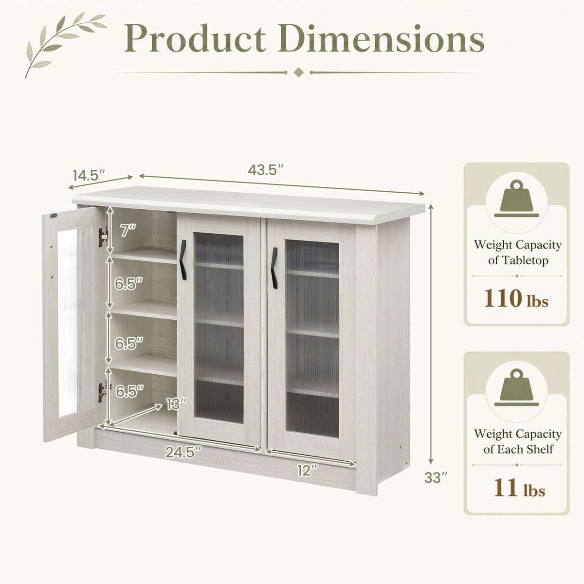 3-Door Shoe Cabinet with Removable Shelves Wooden Shoe Storage Organizer-White view 5