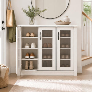 3-Door Shoe Cabinet with Removable Shelves Wooden Shoe Storage Organizer-White view 6