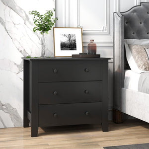 3 Drawer Dresser Chest of Drawers Bedside Table-Black Wood Grain view 2