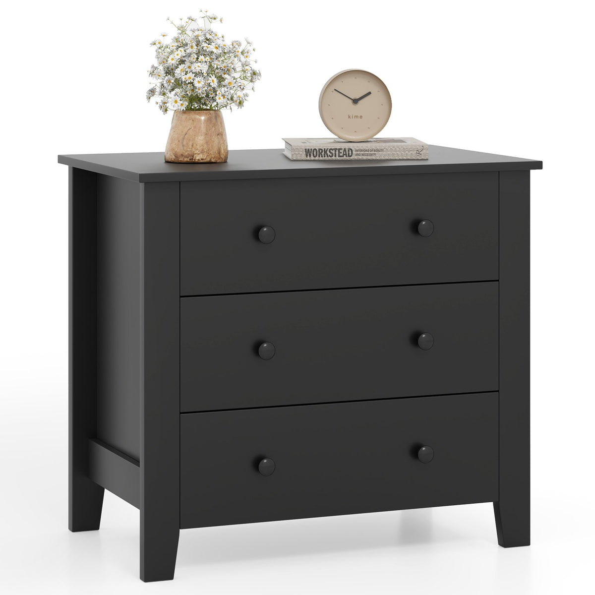 3 Drawer Dresser Chest of Drawers Bedside Table-Black Wood Grain view 4