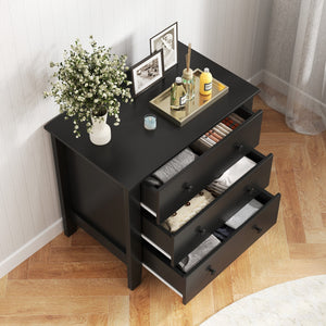 3 Drawer Dresser Chest of Drawers Bedside Table-Black Wood Grain view 6