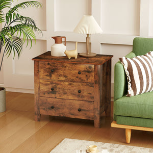 3 Drawer Dresser Chest of Drawers Bedside Table-Rustic Brown view 3
