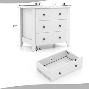3 Drawer Dresser Chest of Drawers Bedside Table-White view 5