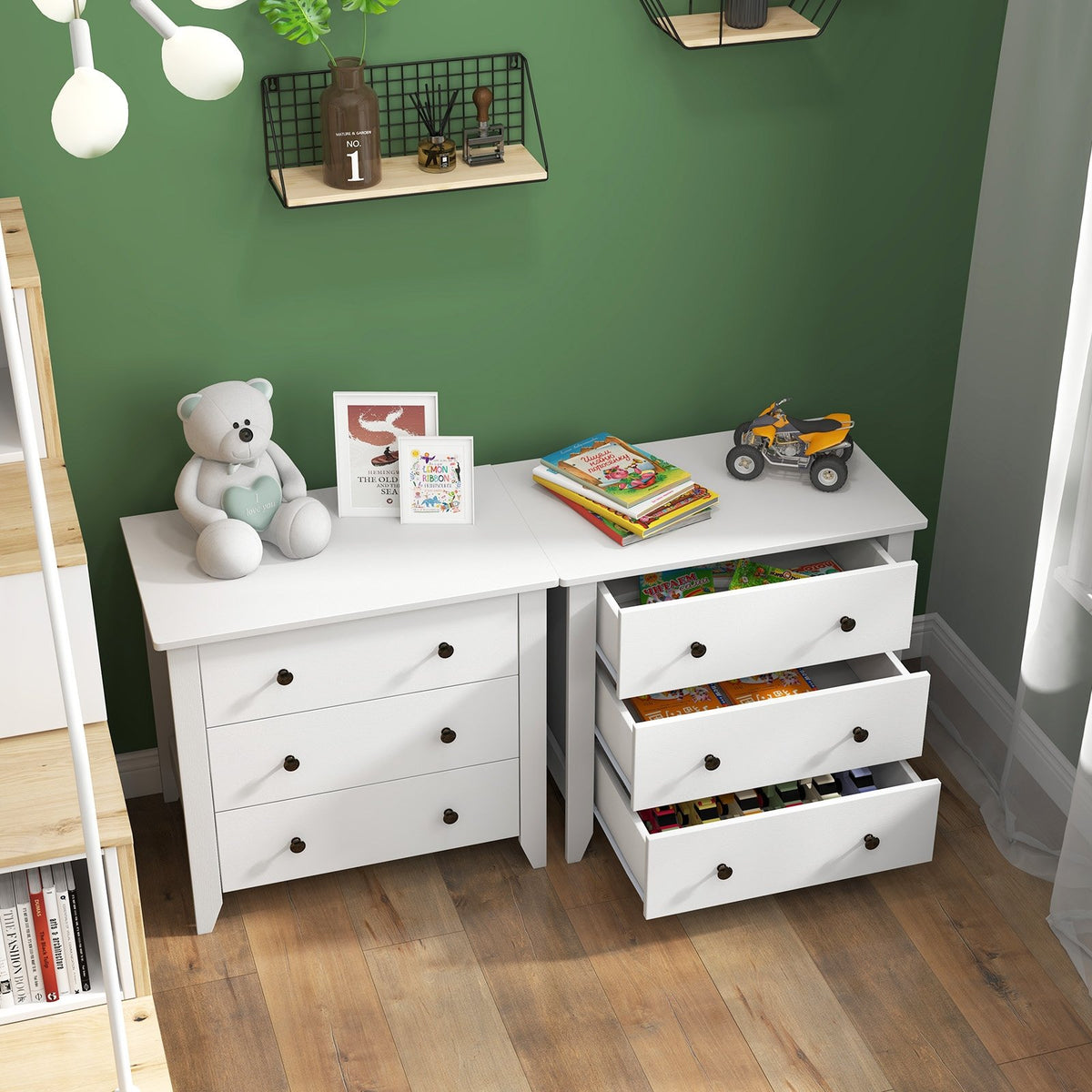 3 Drawer Dresser Chest of Drawers Bedside Table-White view 6