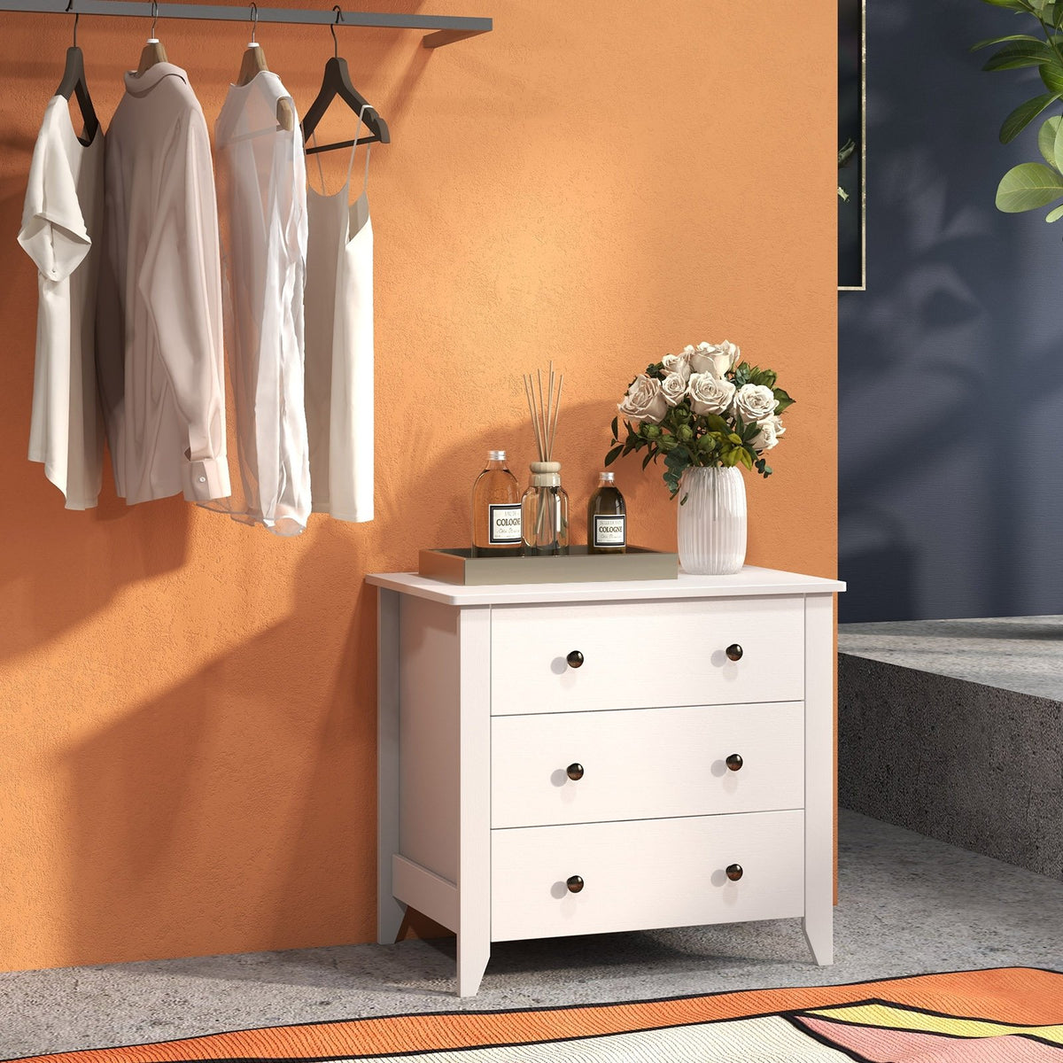 3 Drawer Dresser Chest of Drawers Bedside Table-White view 7
