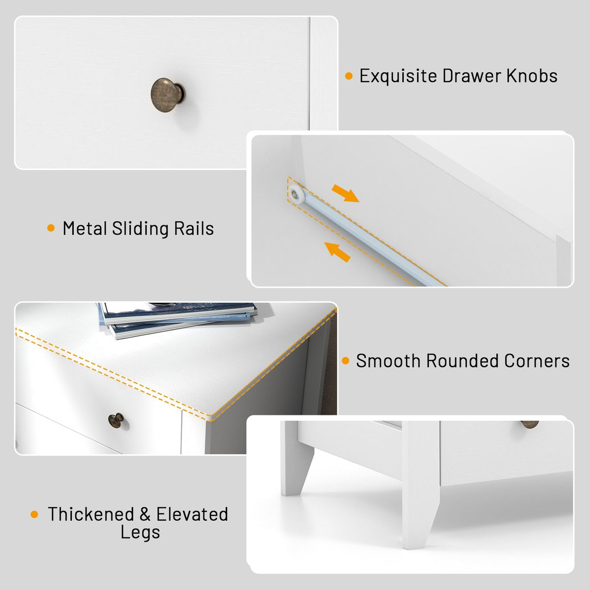3 Drawer Dresser Chest of Drawers Bedside Table-White view 8