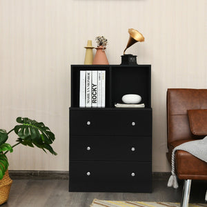 3 Drawer Dresser with Cubbies Storage Chest for Bedroom Living Room-Black view 2
