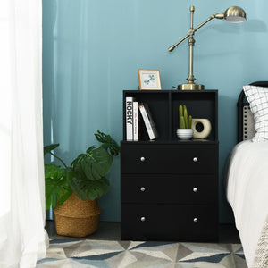 3 Drawer Dresser with Cubbies Storage Chest for Bedroom Living Room-Black view 3