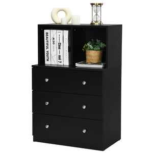 3 Drawer Dresser with Cubbies Storage Chest for Bedroom Living Room-Black view 4