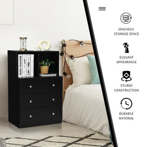 3 Drawer Dresser with Cubbies Storage Chest for Bedroom Living Room-Black view 6