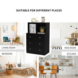 3 Drawer Dresser with Cubbies Storage Chest for Bedroom Living Room-Black view 8