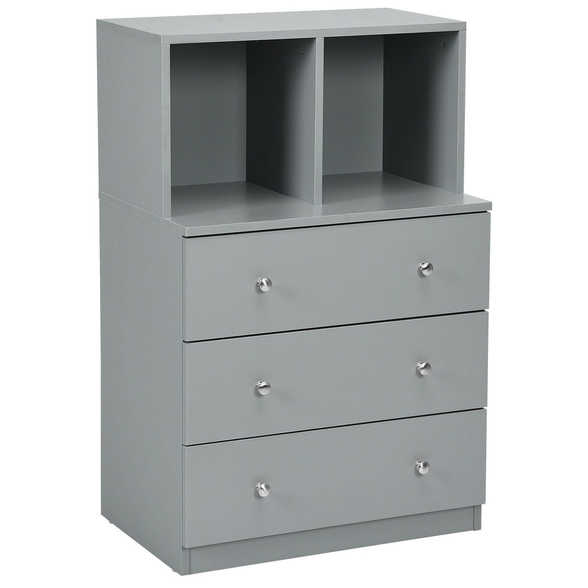 3 Drawer Dresser with Cubbies Storage Chest for Bedroom Living Room-Gray