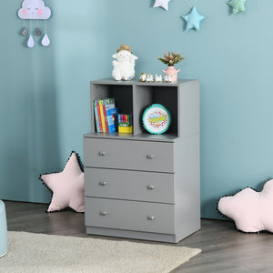3 Drawer Dresser with Cubbies Storage Chest for Bedroom Living Room-Gray view 2