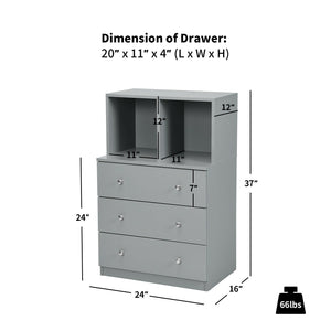 3 Drawer Dresser with Cubbies Storage Chest for Bedroom Living Room-Gray view 5