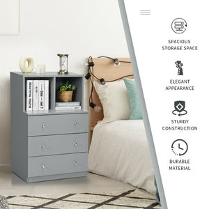 3 Drawer Dresser with Cubbies Storage Chest for Bedroom Living Room-Gray view 6